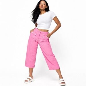 J. Jill Womens Pink Wide-Leg Crop Pants Petites Sz 0 Y2K Preppy Coastal Eclectic